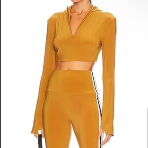 NORMA KAMALI Long Sleeve Turtle Skull Cap Cropped Top Mocha Size Small‎  Hoodie